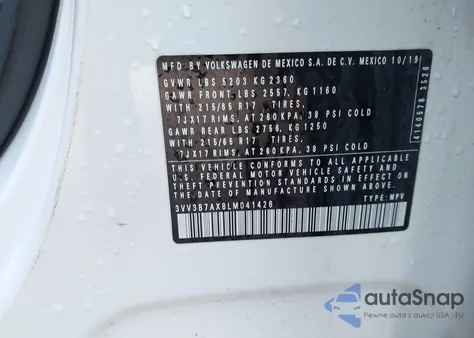 2020 Volkswagen Tiguan 2.0T Se/2.0T Se R-Line Black/2.0T Sel из США, поврежденный, VIN 3VV3B7AX8LM041426